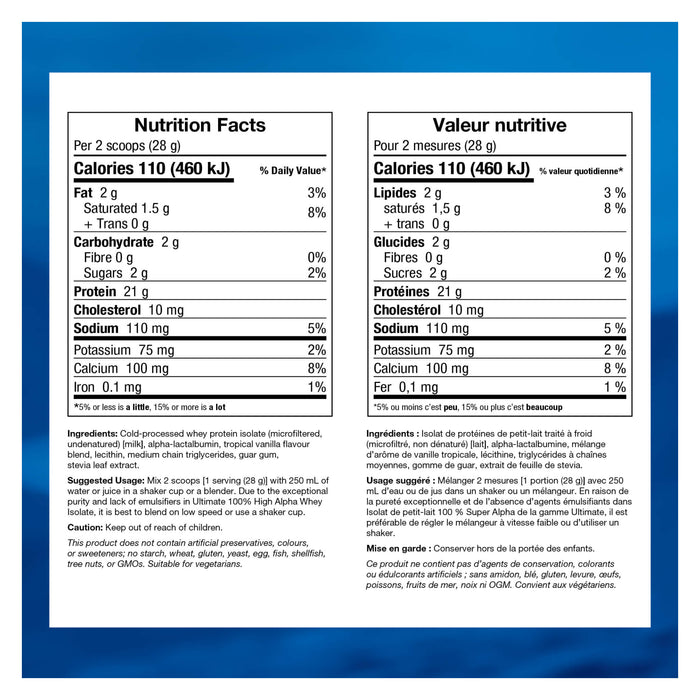 Ultimate (Brad King) 100% High Alpha Whey Isolate Tropical Vanilla Information