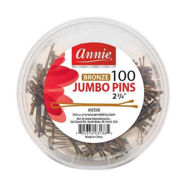 Annie Jumbo Pins 2 3/4 Inch, 100 Count Metal Hair Pins, Bronze
