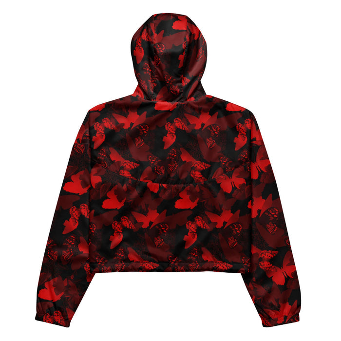 Butterfly kawaii cropped windbreaker with scarlet butterflies and white-flecked wings