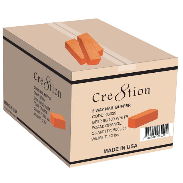 Case of 500pcs Cre8tion Nail Buffers Orange white Premium 3 Ways - Grit 80/100 (Coarse/Medium)
