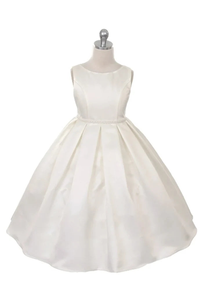 Kid's Dream Box Pleat Dress/Pearl Detail-Ivory