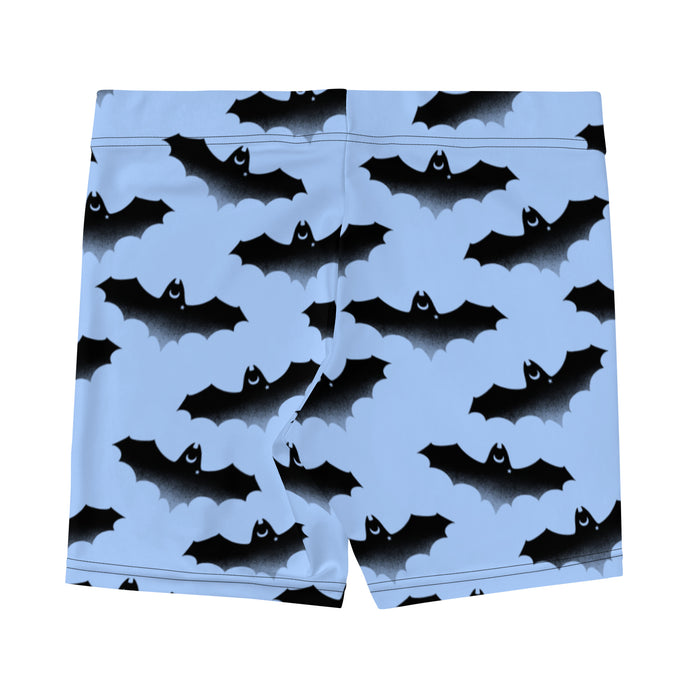 Lilith alternative shorts in blue with bats and crescent moons