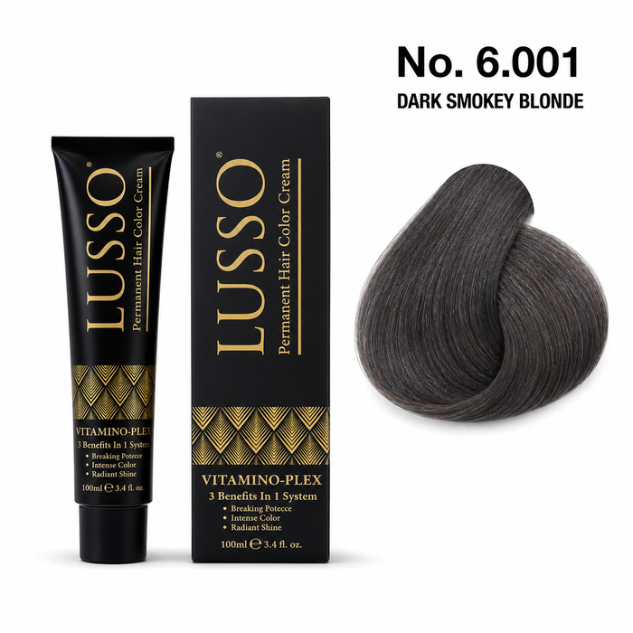 LUSSO Permanent Hair Colour Cream 100 ml No. 6.001 Dark Smokey Blonde with colour swatch
