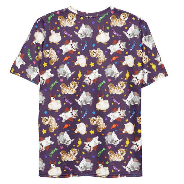 Trick or Treaters alternative men's tee in plum purple with ghost bunnies and mummy puppies