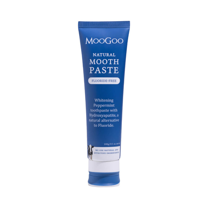 100g tube of MooGoo Moothpaste, fluoride free natural toothpaste with calcium hydroxyapatite.