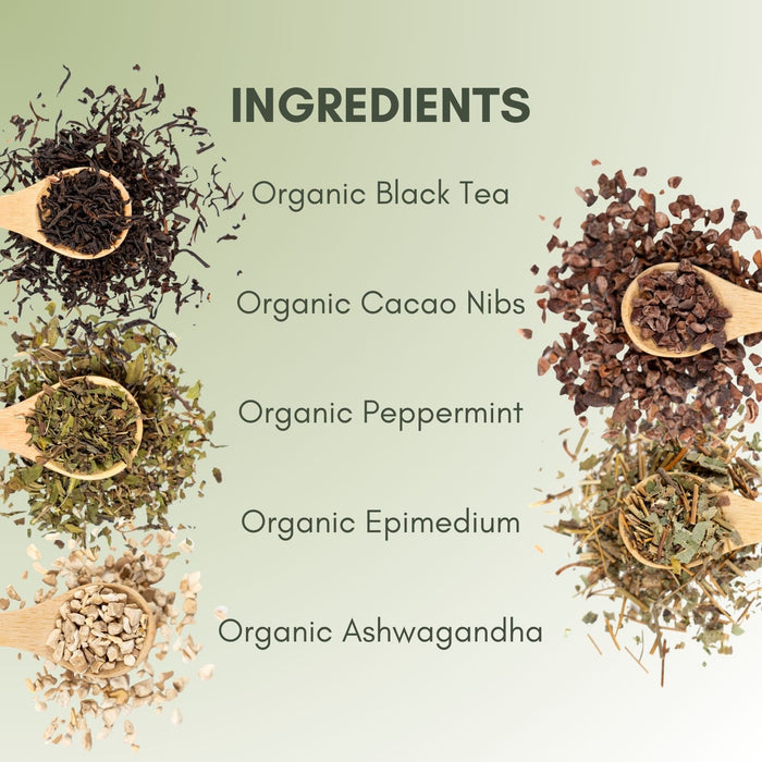 An Ingredient list for Organic Pure Seduction for Him Tea.