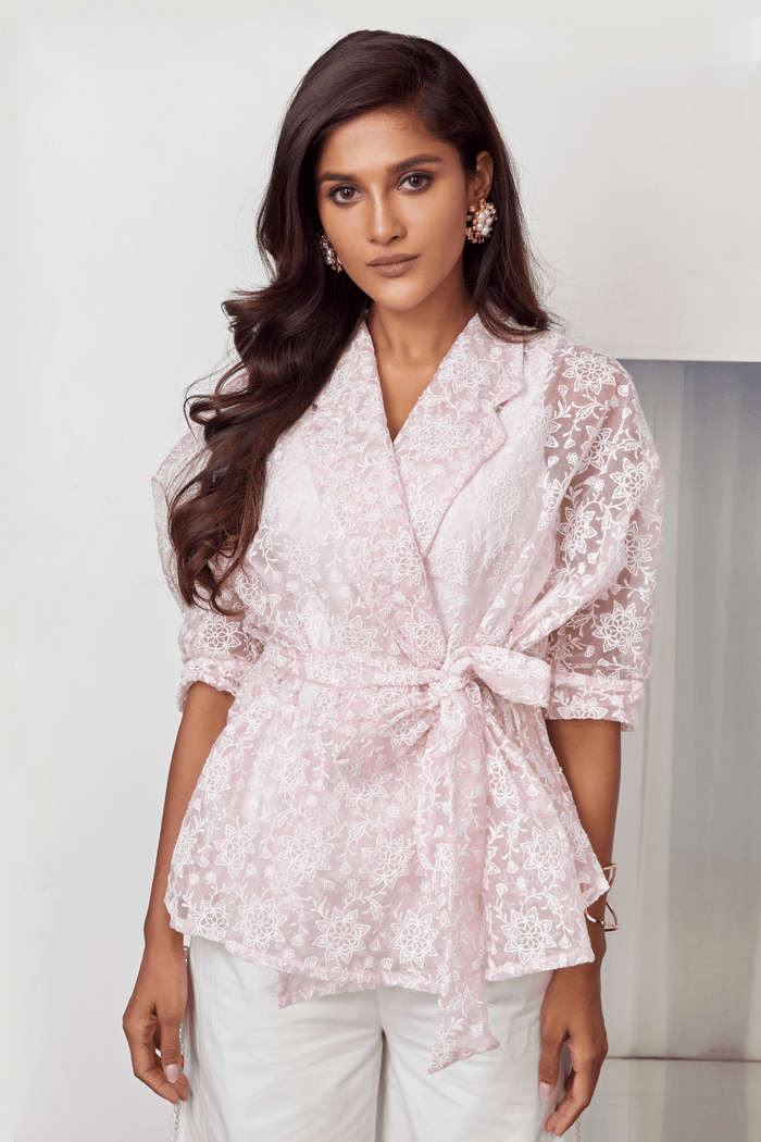 Celine Organza Pink Kimono With Flap Pant