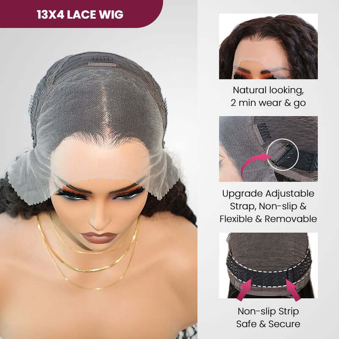 QVR Deep Curly 13x4 Lace Frontal Wigs Free Part Long Wig 100% Human Hair