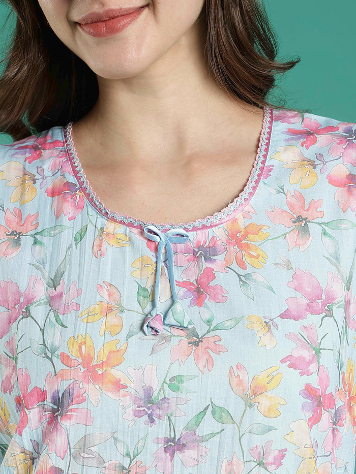 Mint floral sleeveless nightdress for ladies For summer