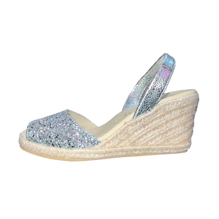 Silver Glitter Espadrille wedge