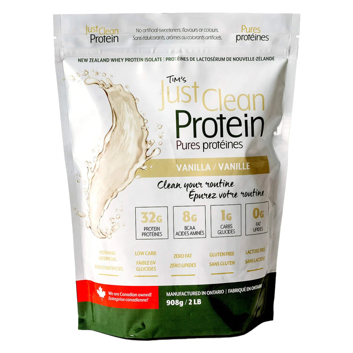 Package of Tim's Just Clean Whey Protein Vanilla 2lbs