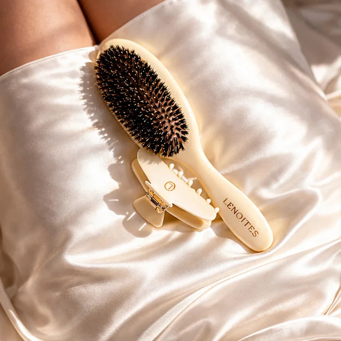 Butter Yellow Claw Clip and Wild Boar Hair Brush
