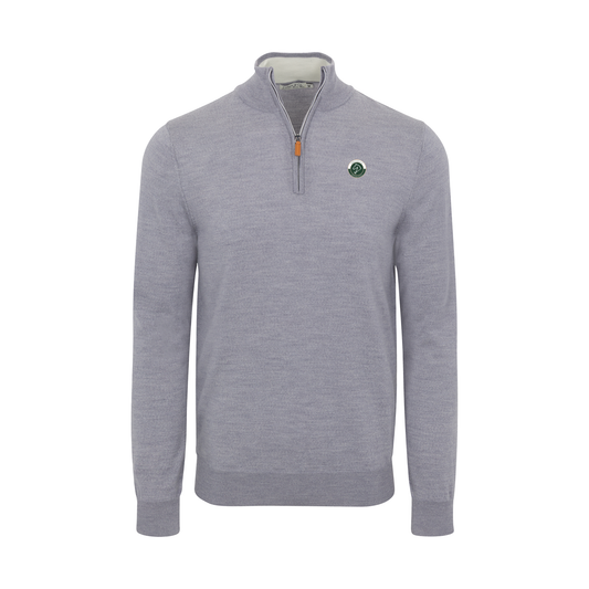 Greenwich Sound Polo Grey Melange Cashmere Touch Australian Merino Quarter Zip Sweater