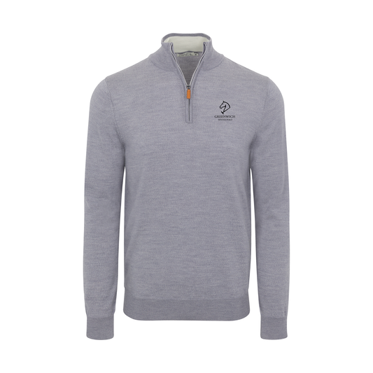 Greenwich Sound Polo Grey Melange Cashmere Touch Australian Merino Quarter Zip Sweater