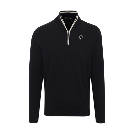 Greenwich Sound Polo Black with White Trim Luxury Touch Cotton and Cashmere Quarter Zip Sweater