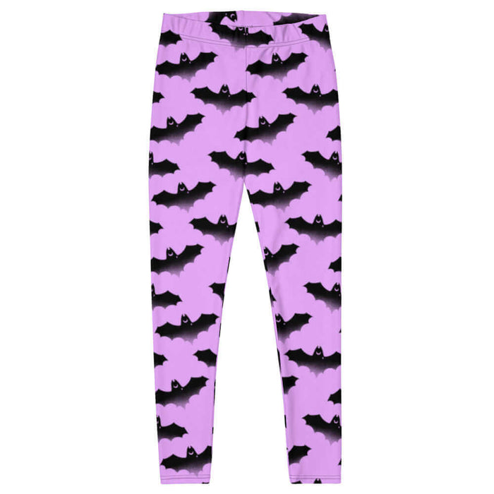Aensland pastel-goth leggings in pink with watercolor bats and drifting clouds