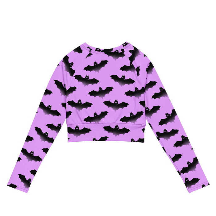 Aensland alternative long-sleeve crop top in pink with bats and crescent moons