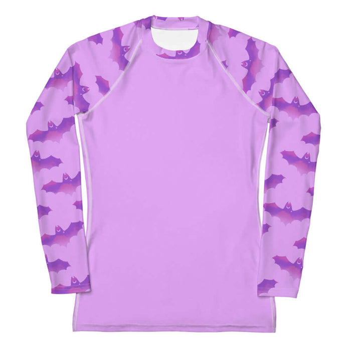 Aensland gothic rash guard in pink with watercolor bats and crescent moons
