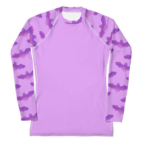 Aensland gothic rash guard in pink with watercolor bats and crescent moons