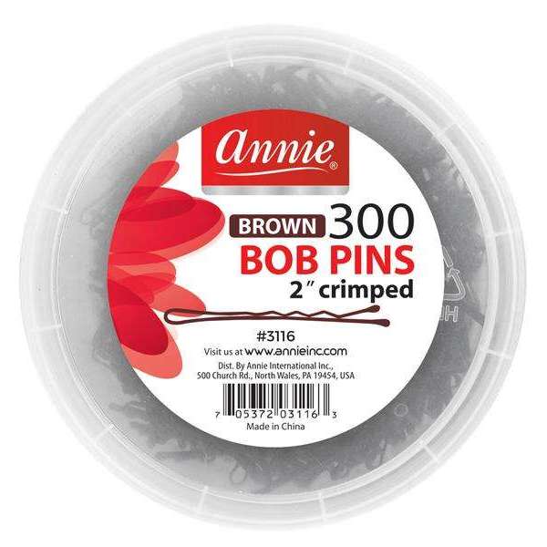 Annie Bob Pins Crimped 2 Inch, 300 Count, Brown
