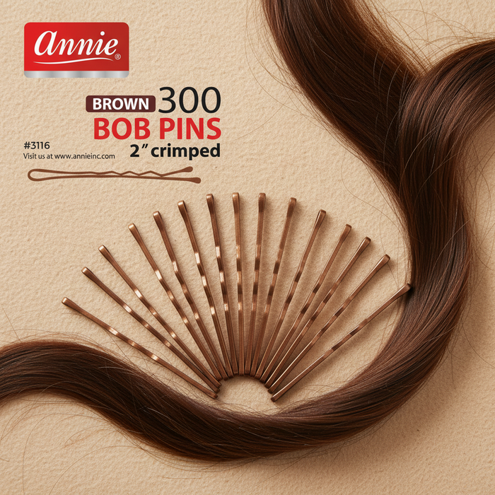 Annie Bob Pins Crimped 2 Inch, 300 Count, Brown