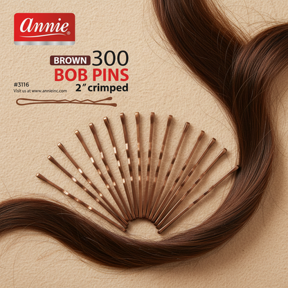 Annie Bob Pins Crimped 2 Inch, 300 Count, Brown