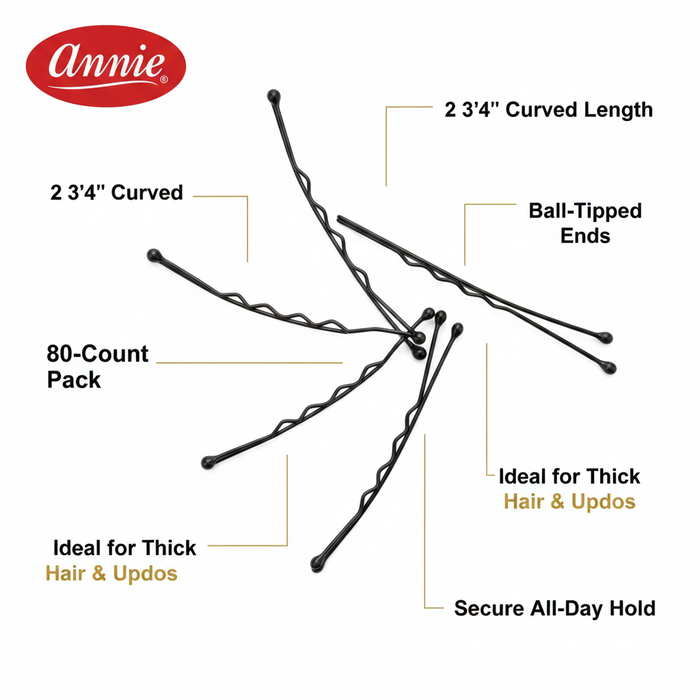 Annie Curved Jumbo Pins 2 3/4 Inch, 80 Count, Black