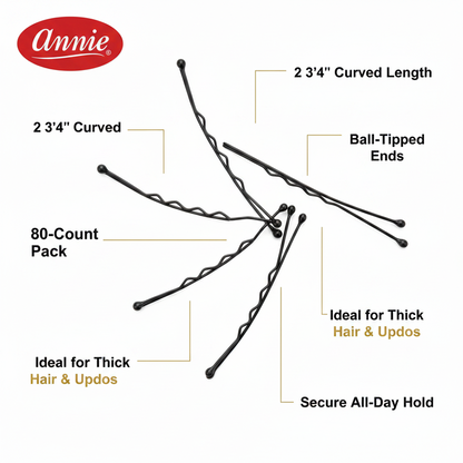 Annie Curved Jumbo Pins 2 3/4 Inch, 80 Count, Black