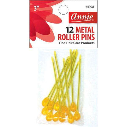 Annie Metal Roller Pins 3 Inch, 12 Count, Amber