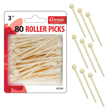 Annie Plastic Roller Picks 3 Inch, 80 Count, White