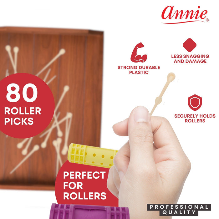 Annie Plastic Roller Picks 3 Inch, 80 Count, White