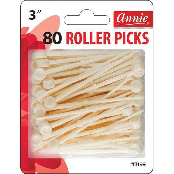 Annie Plastic Roller Picks 3 Inch, 80 Count, White
