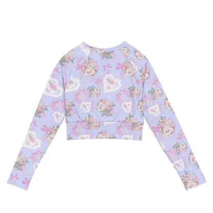 Anniversary kawaii long-sleeved crop top in blush and periwinkle with baby's breath and damask roses
