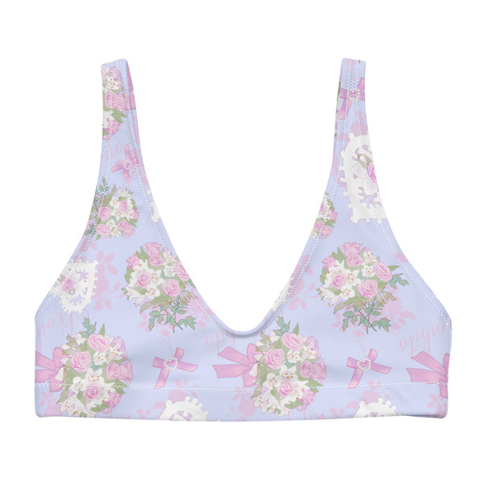 Anniversary kawaii padded bikini top in periwinkle with baby's breath and damask roses