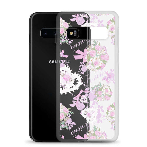 Anniversary kawaii Samsung clear phone case with damask roses and lace heart lockets