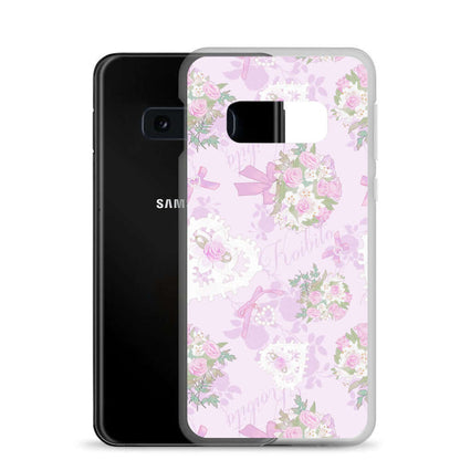 Stylish Anniversary Samsung® Clear Case featuring pastel floral design, perfect for adding elegance to your outfit.