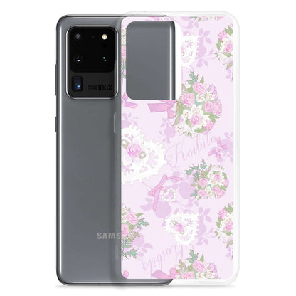 Sleek Anniversary Samsung® Clear Case features floral design, perfect for pastel outfits, protecting against dirt and scratches.