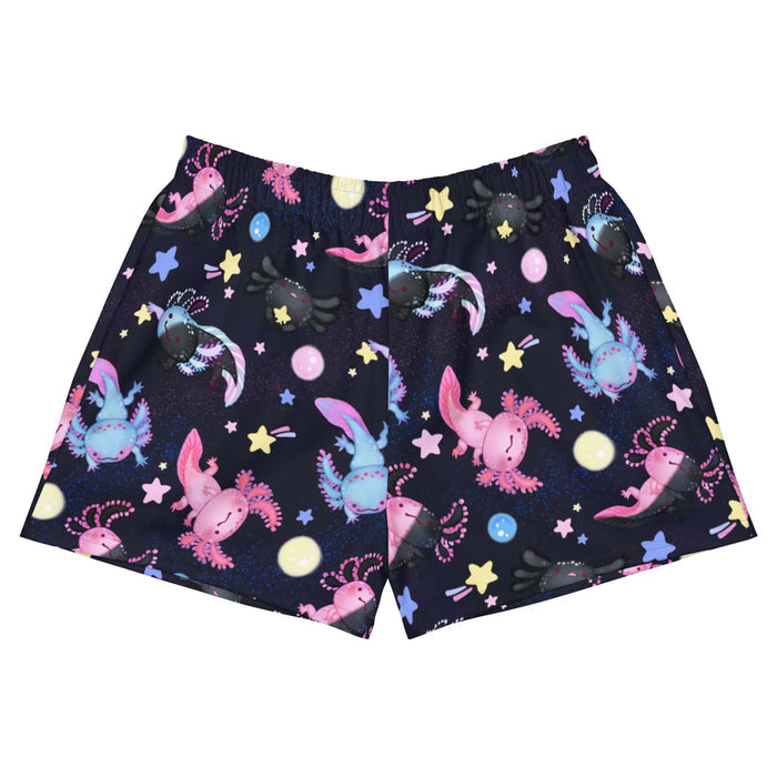 Axolotl kawaii athletic short shorts with blue axolotls and glowing moons