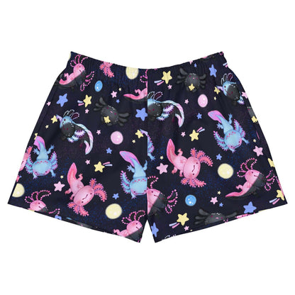 Axolotl kawaii athletic short shorts with blue axolotls and glowing moons