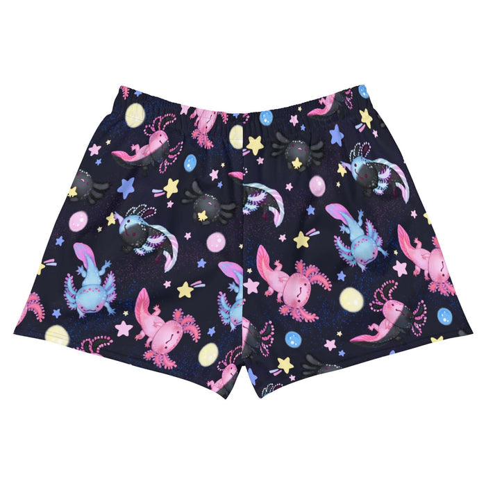 Axolotl kawaii athletic short shorts with galaxy-black axolotls and shooting stars