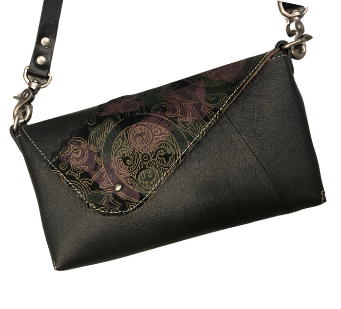 black w/purple & gold print/black