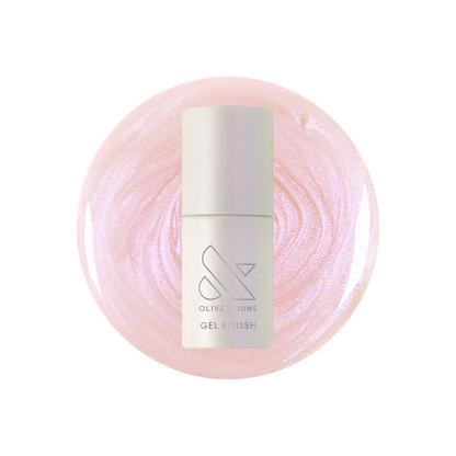 BAROQUE Gel bottle on a pearly pink iridescent gel polish swirl for manicure and at-home mani use