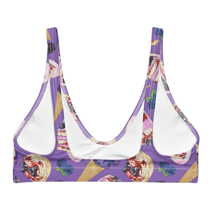 Berry kawaii padded bikini top in violet with berry cream tarts and blueberry ice cream cones