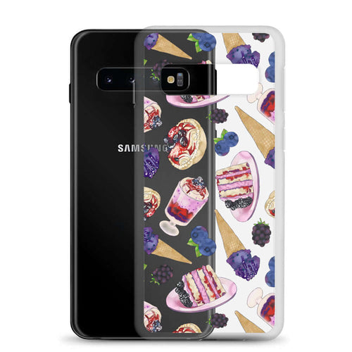 Berry kawaii Samsung clear phone case with glossy jam tarts and green leaf sprigs