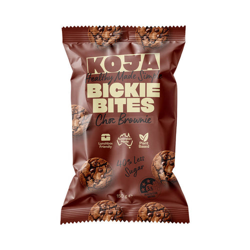 150g bag KOJA Bickie Bites in Choc Brownie flavour, Australian made and vegan with 40% less sugar.