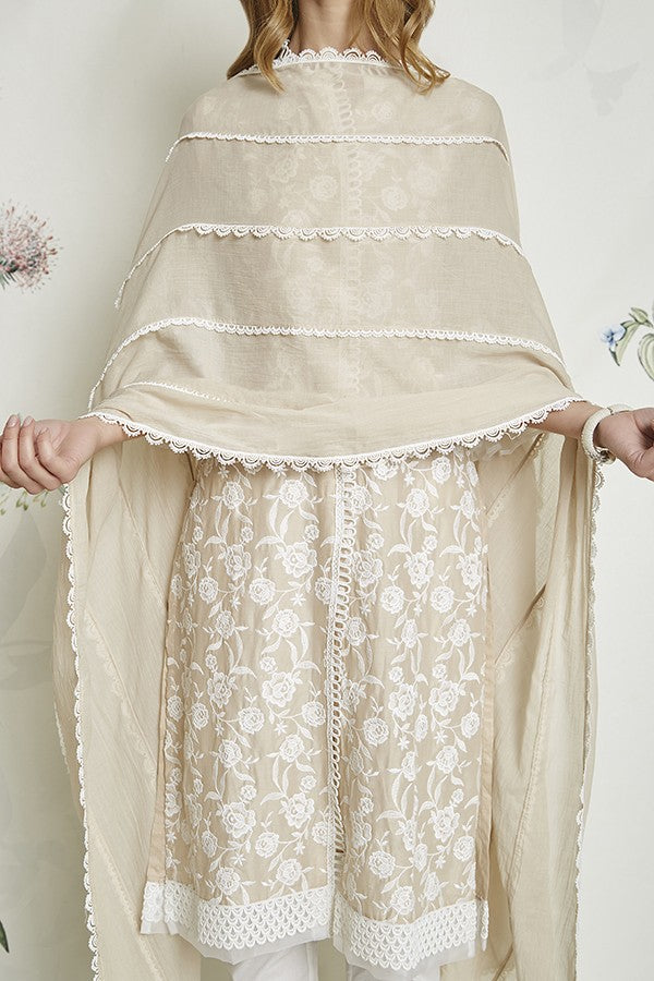 Big & Small Scaloop Lace Chunni Beige