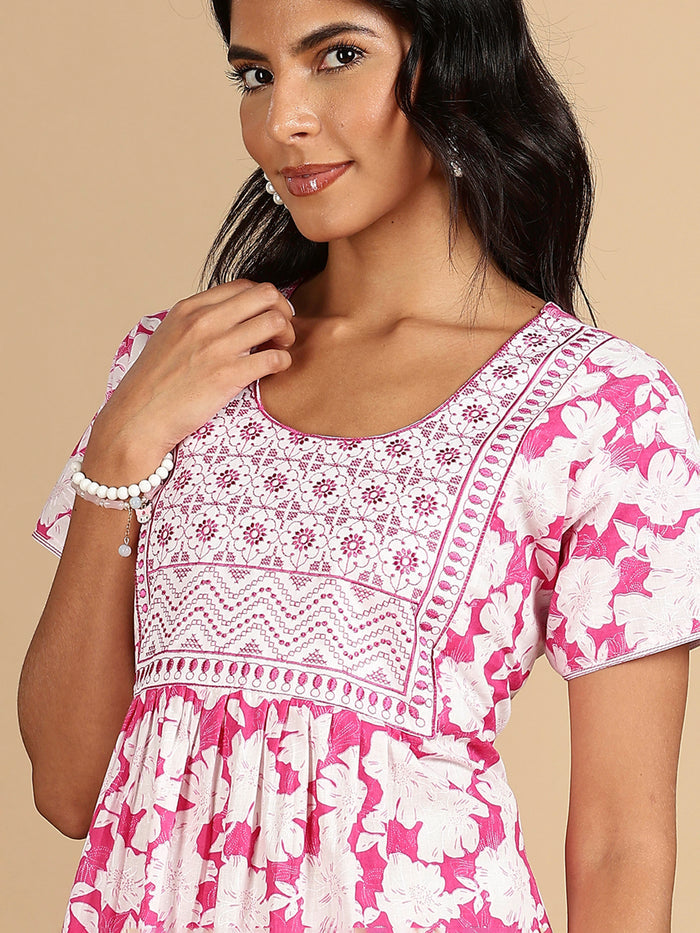 Blush Bloom Pink Best Pure Cotton Nightgown For Women