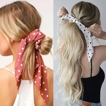 Blush Polka Dot Satin Scarf Scrunchie