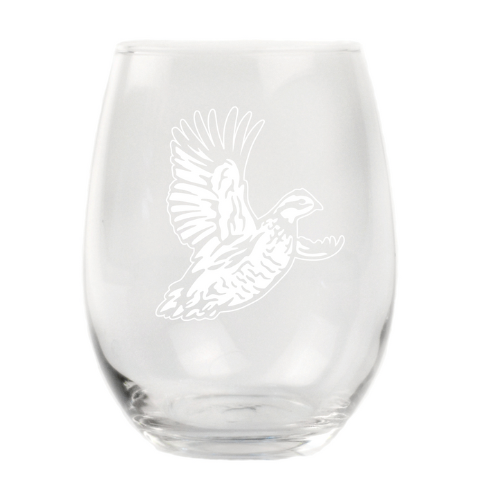 Bobwhite Quail Stemless Wine Glass