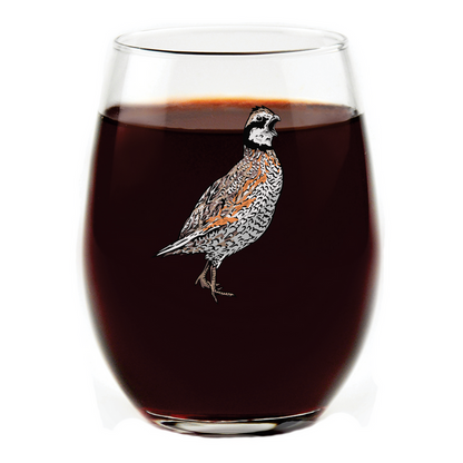Bobwhite Quail Stemless Wine Glass